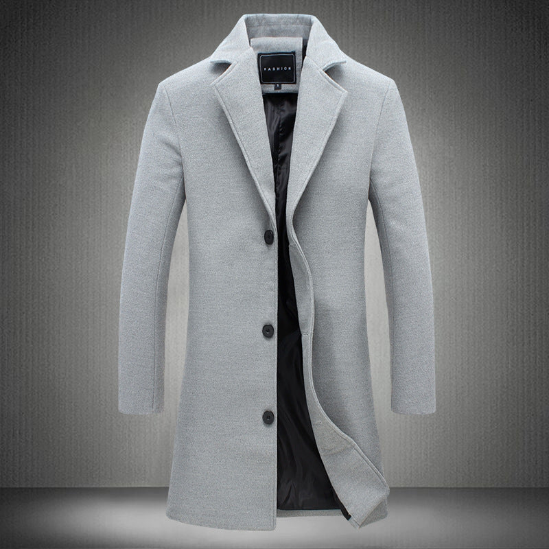 Autumn and Winter New Mens Solid Color Casual Business Woolen Coats