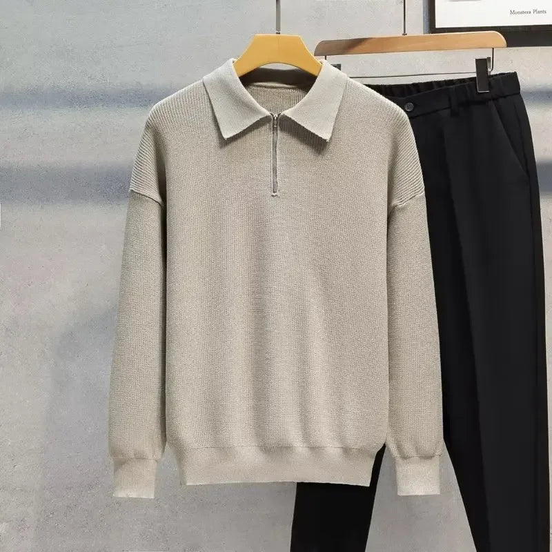 Men'S Half-Zip Polo Collar Sweater Autumn/Winter Knitted Pullover Casual Trendy Simple Cool Base Layer Clothing