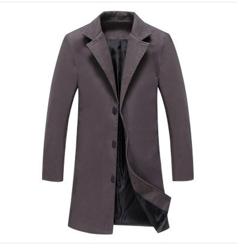 Autumn and Winter New Mens Solid Color Casual Business Woolen Coats