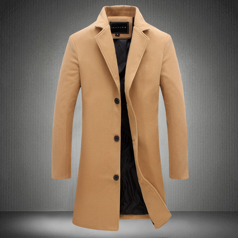 Autumn and Winter New Mens Solid Color Casual Business Woolen Coats