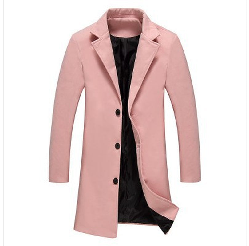 Autumn and Winter New Mens Solid Color Casual Business Woolen Coats