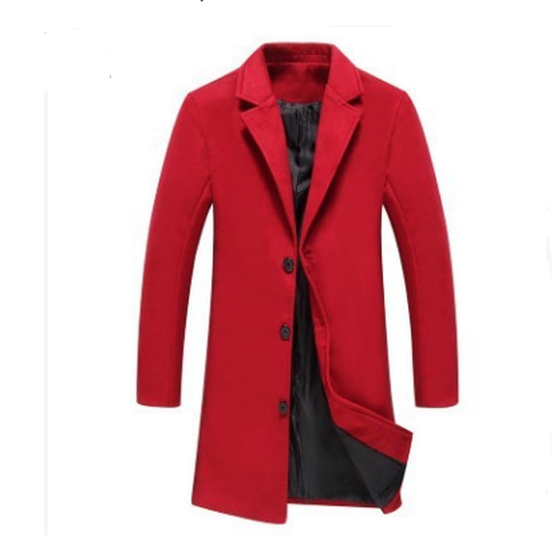 Autumn and Winter New Mens Solid Color Casual Business Woolen Coats