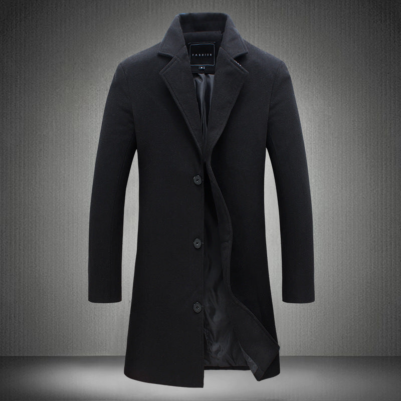 Autumn and Winter New Mens Solid Color Casual Business Woolen Coats