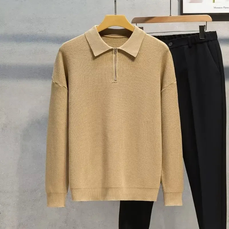 Men'S Half-Zip Polo Collar Sweater Autumn/Winter Knitted Pullover Casual Trendy Simple Cool Base Layer Clothing