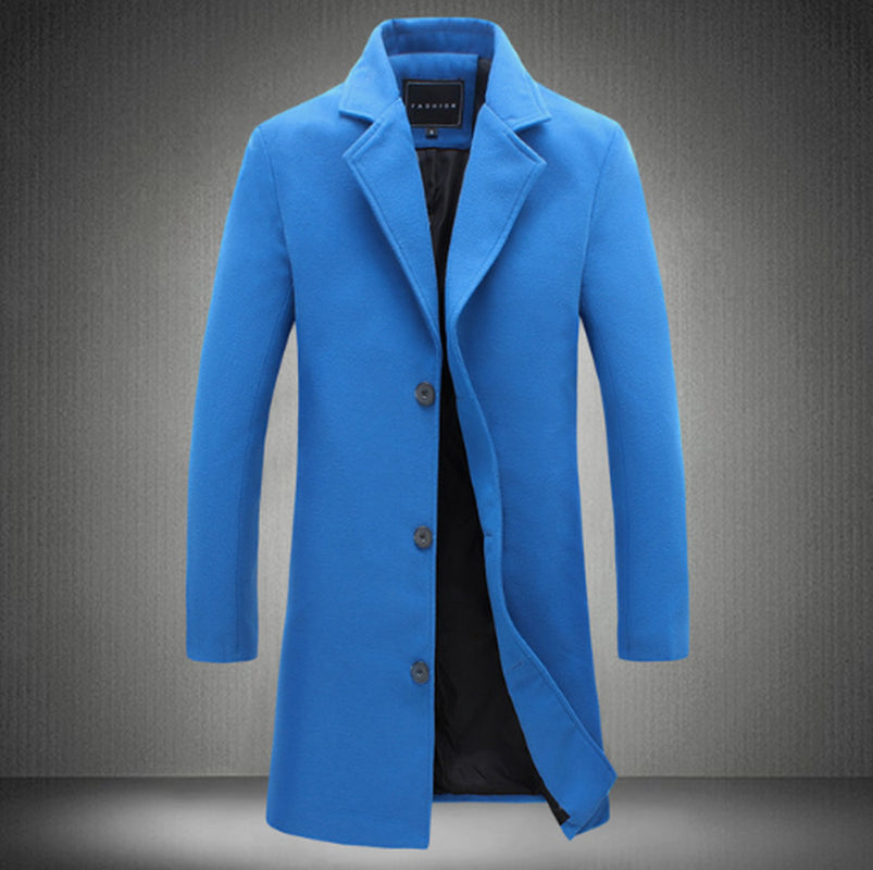 Autumn and Winter New Mens Solid Color Casual Business Woolen Coats