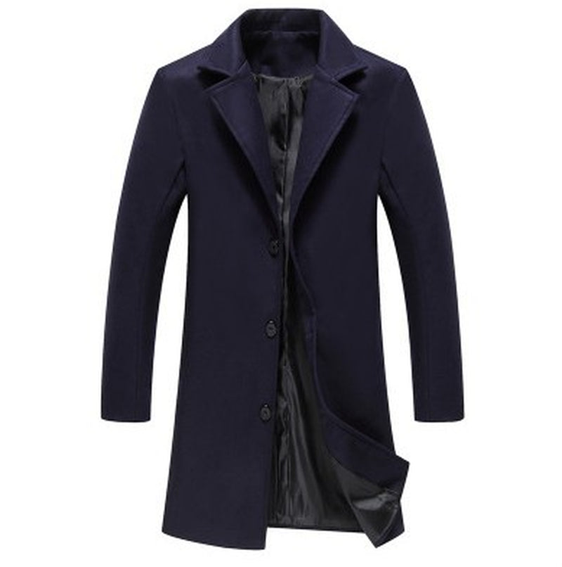 Autumn and Winter New Mens Solid Color Casual Business Woolen Coats