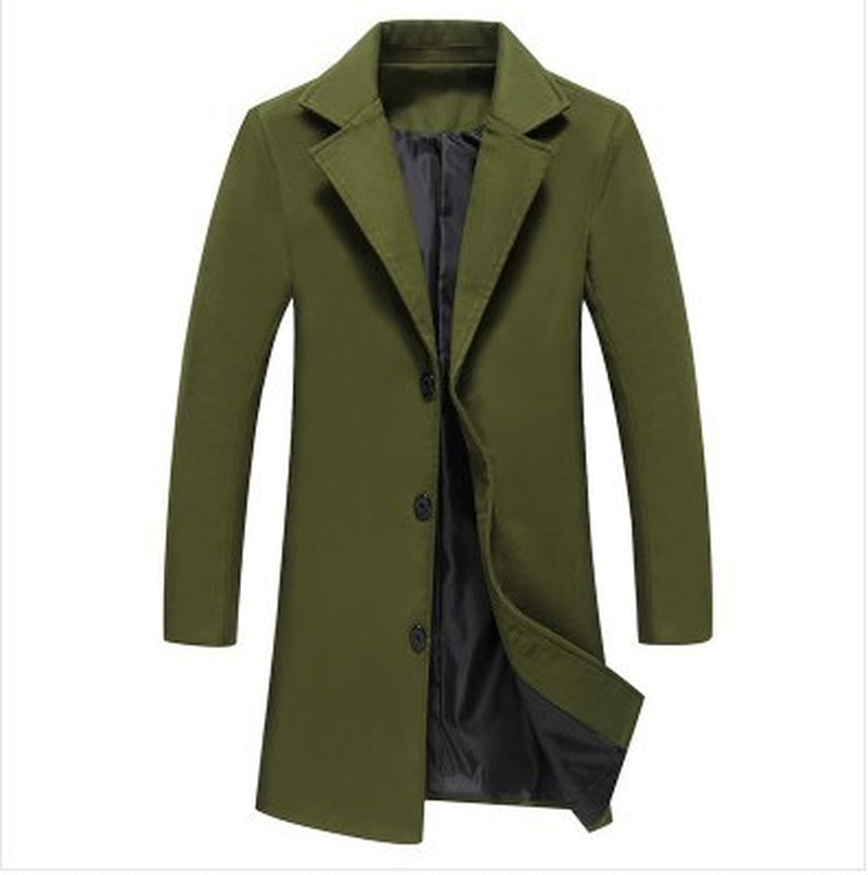 Autumn and Winter New Mens Solid Color Casual Business Woolen Coats